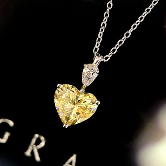 925 Sterling Silver Citrine Heart Necklace - Picture 2 of 6